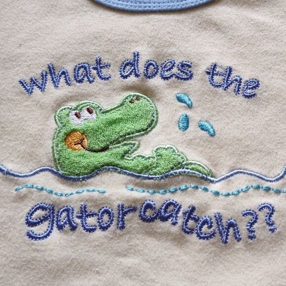 Sunshine‎ Baby 3-6 months yellow blue trim onesie green alligator applique snap - Picture 2 of 5